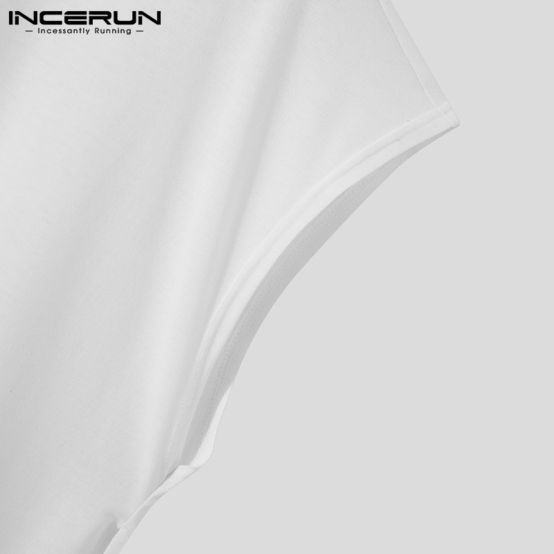 Áo thun INCERUN không tay cổ tròn màu trơn thời trang mùa hè cho nam