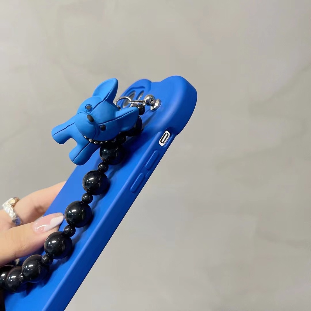 Ốp điện thoại TPU mềm xanh lam phối mặt hình cún và dây đeo thích hợp cho IPHONE X XS XR 11 11 PRO 13 12 11 PRO MAX
