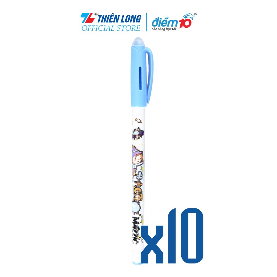 Combo 10 Bút Gel xóa được Thiên Long TP-GELE01 ngòi 0.5mm - Bút gel mực xanh/đen/tím bút viết trơn mượt, có gôm trên nắp