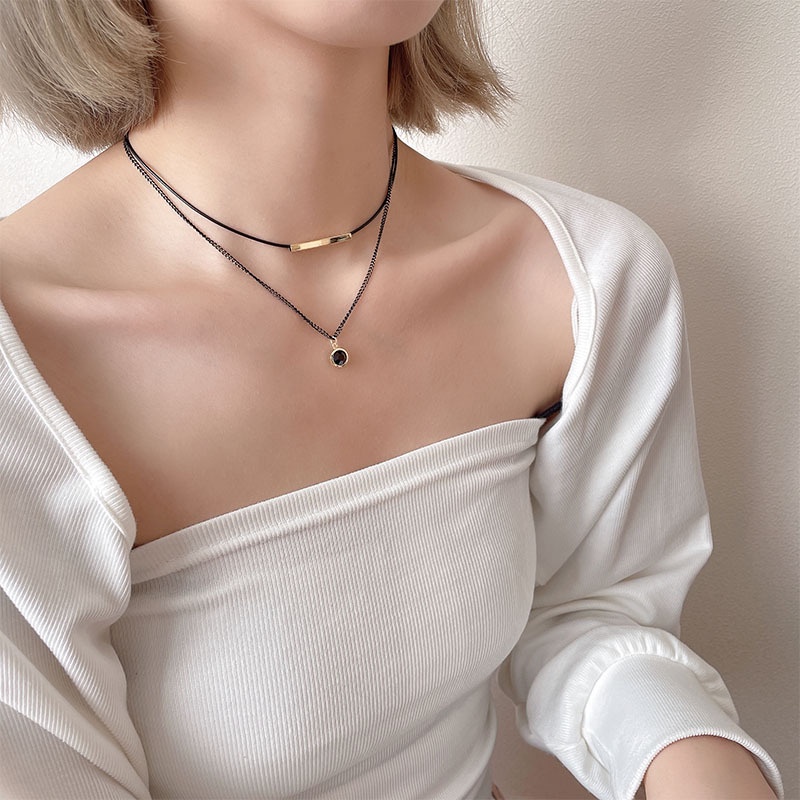 Vòng cổ Hai Lớp Màu Đen Cho Nữ