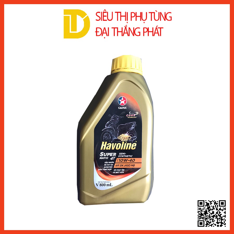 Dầu nhớt xe gaCaltex SEMI Havoline 10W40, 4T bán tổng hợp xe máy, xe côn tay, exciter, winner, raider, wave 800ml