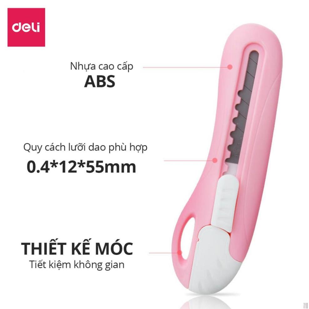 Dao rọc giấy mini 55mm Deli - bỏ túi - 4 màu - Xanh lá/ xanh dương/ hồng/ vàng - 2024 - Deli