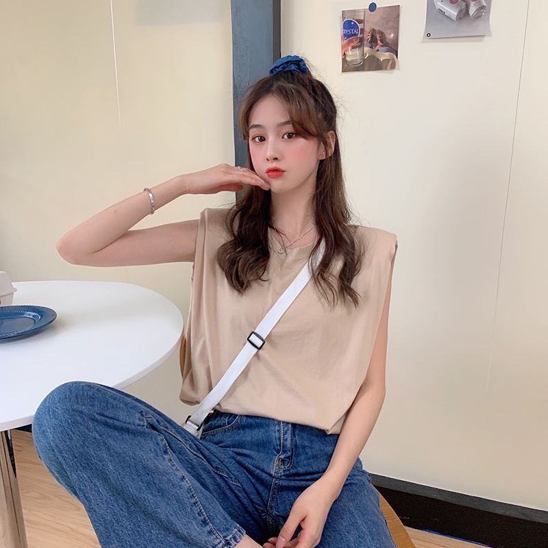 Áo Cotton Nữ Cao Cấp Trơn Cổ Tròn Không Tay Độn Vai Thời Trang Trẻ Trung Sugal TOP NU 033V4