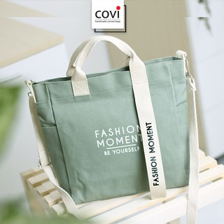Túi vải Hàn Quốc, túi đeo chéo vải canvas phối chữ fashion moment thời trang Covi nhiều màu sắ thumbnail