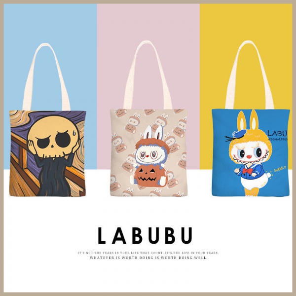 Labubu merchandise shoulder bag anime ins small fresh canvas bag female shoulder simple class bag female 2021 new style eco-friendly bag tutorial bag