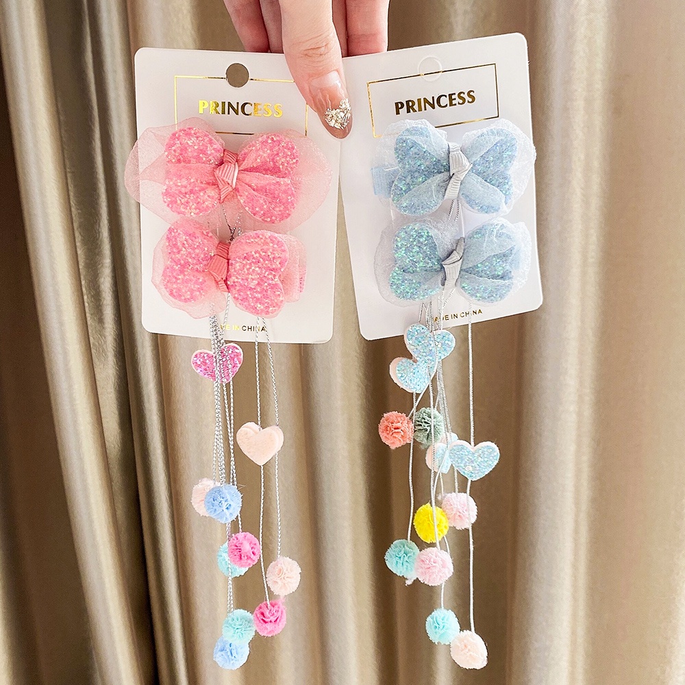 Set 2 kẹp tóc tua rua KIDSBOWS đính kim sa thời trang dành cho bé gái