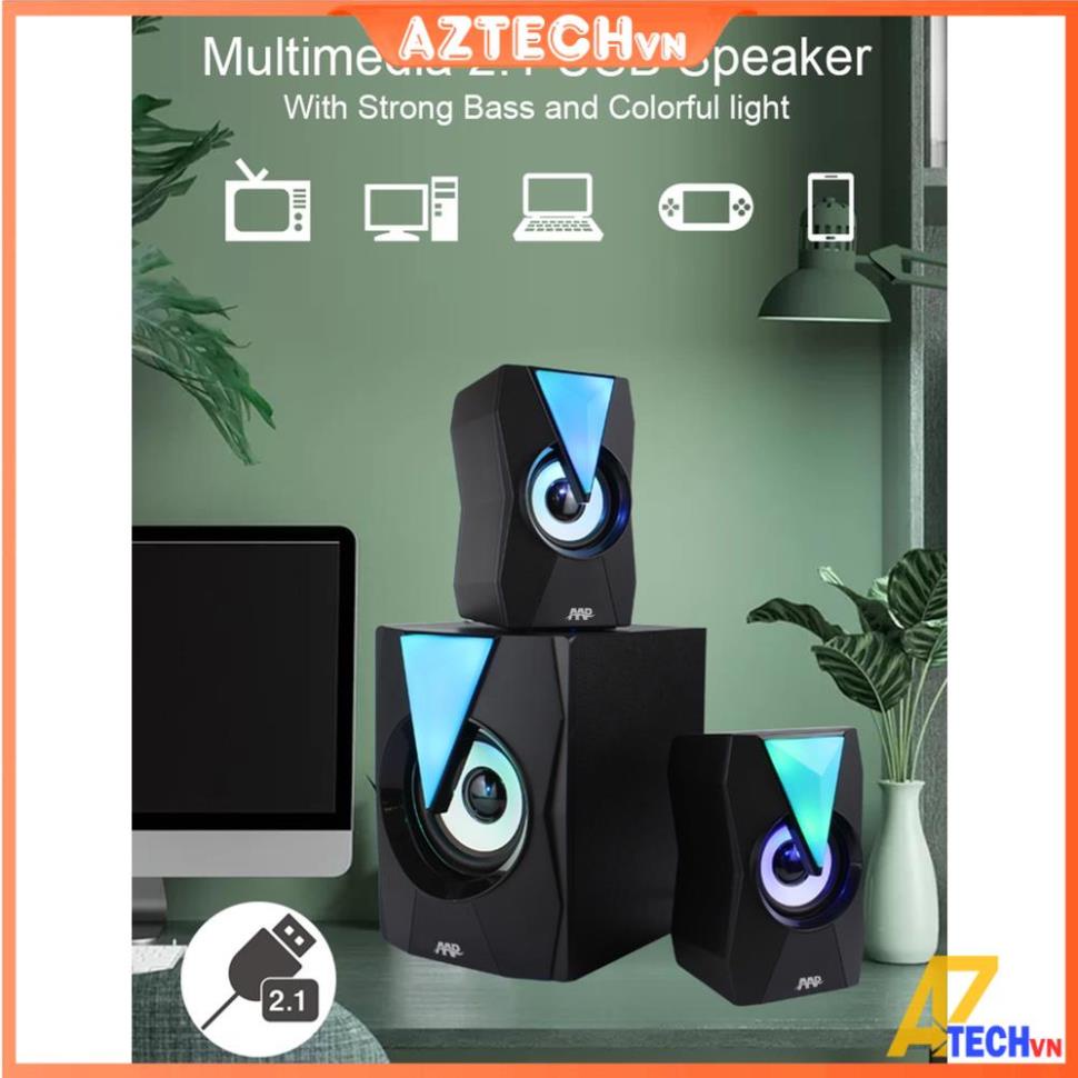 Loa máy tính vi tính laptop AAP E012 LED (AUX, Bluetooth, USB, Thẻ nhớ, FM, Remote) - BASS CỰC CĂNG