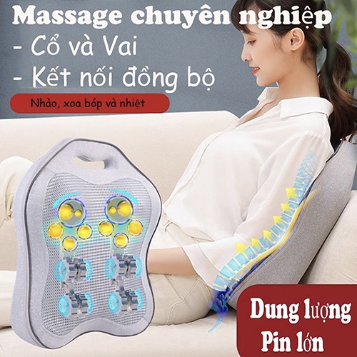 Gối Massage Hồng Ngoại - Gối Massage Lưng Cổ Cột Sống Bản Nâng Cấp Mát xa Toàn Lưng Bằng Bi Massage Hồng Ngoại