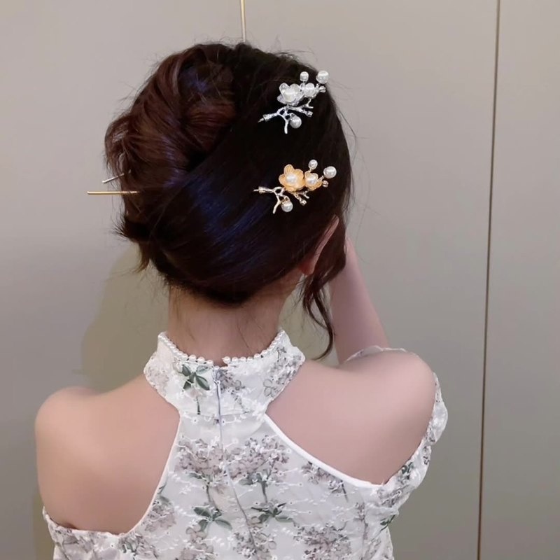 Trâm Cài Tóc Kim Loại Hình Hoa Đính Ngọc Trai Nhân Tạo Thời Trang