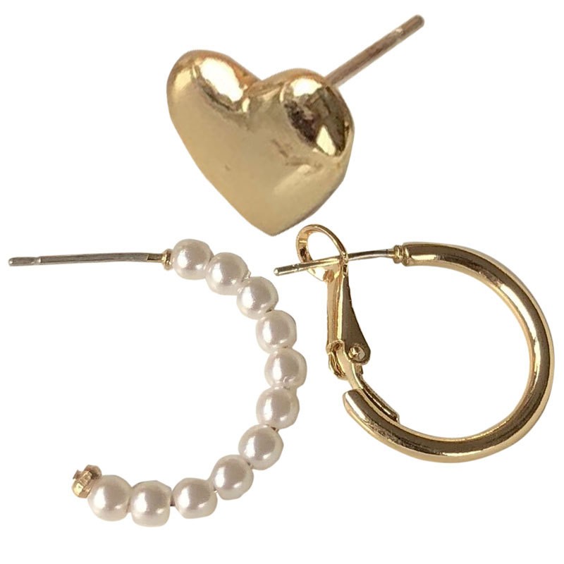 iF YOU Bộ 6 khuyên tai hình trái tim đính ngọc trai giả thời trang thanh lịch cho nữ