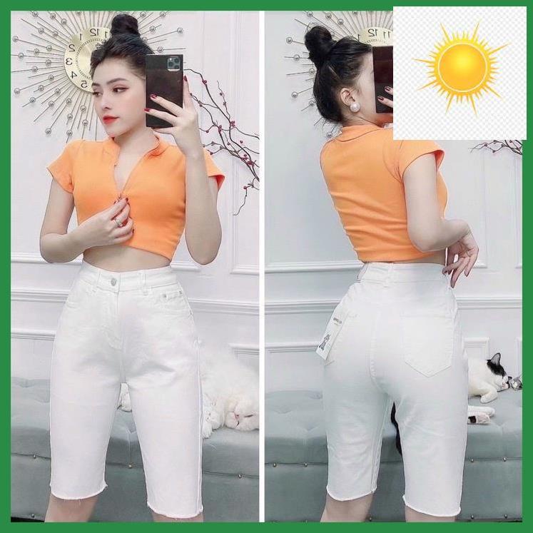 💗👆 Quần Jean Nữ AIORI Ngố Lửng Cạp Cao Trơn Màu Trắng Vải Co Giãn Tốt Jeans Cotton Mềm Mịn, Thời Trang Hàn Quốc 💗👆