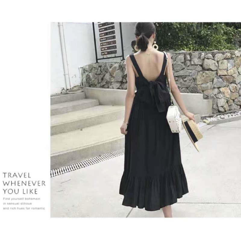 ĐẦM MIDI 2S ĐEN THẮT NƠ LƯNG ĐUÔI CÁ✨