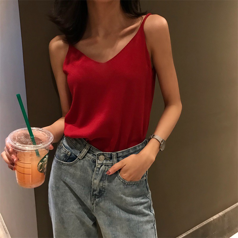 [Mã EMMA10K Giảm 10k cho đơn hàng từ 199k]- Áo Thun Hai Dây Vải Dệt Kim Phong Cách Hàn Quốc Xuân Hè 2021 HH033 | BigBuy360 - bigbuy360.vn