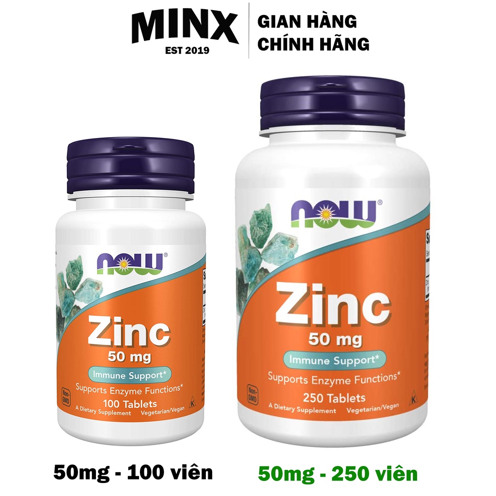 Viên uống Kẽm Now Zinc 50mg 100 viên và 250 viên - Bổ sung Kẽm cho cơ thể - MINX Store