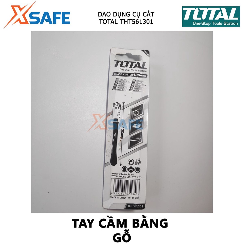 Dao cắt kiếng TOTAL THT561301 | dụng cụ bẻ kính Tay cầm bằng gỗ, Lưỡi cắt kính có 6 bánh cắt, Chiều dài: 130mm