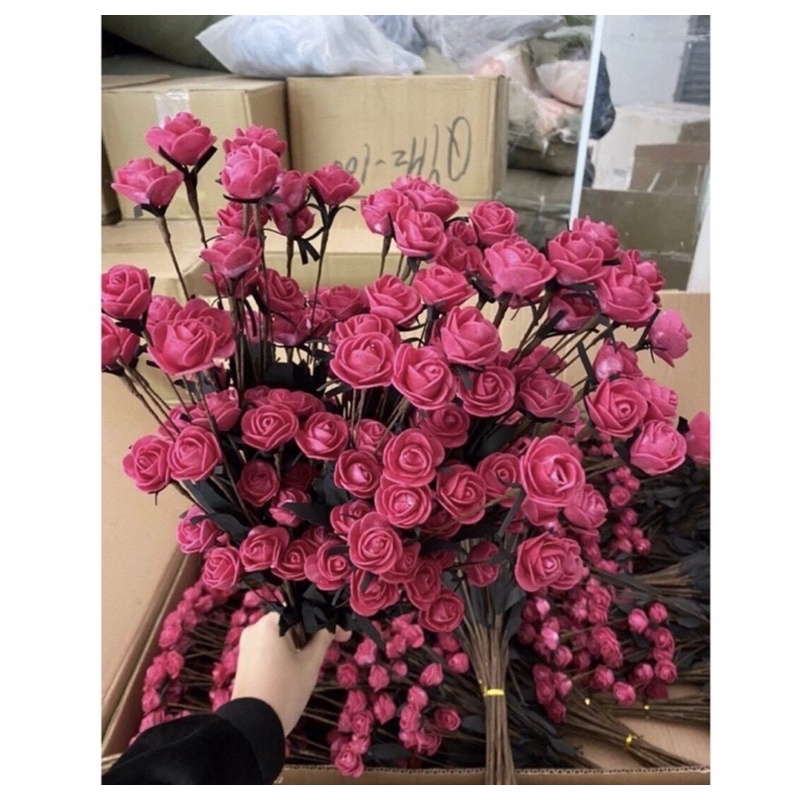 Hồng mini dạng bụi hoa giả,hoa giấy,cành 15 bông hoa nhí