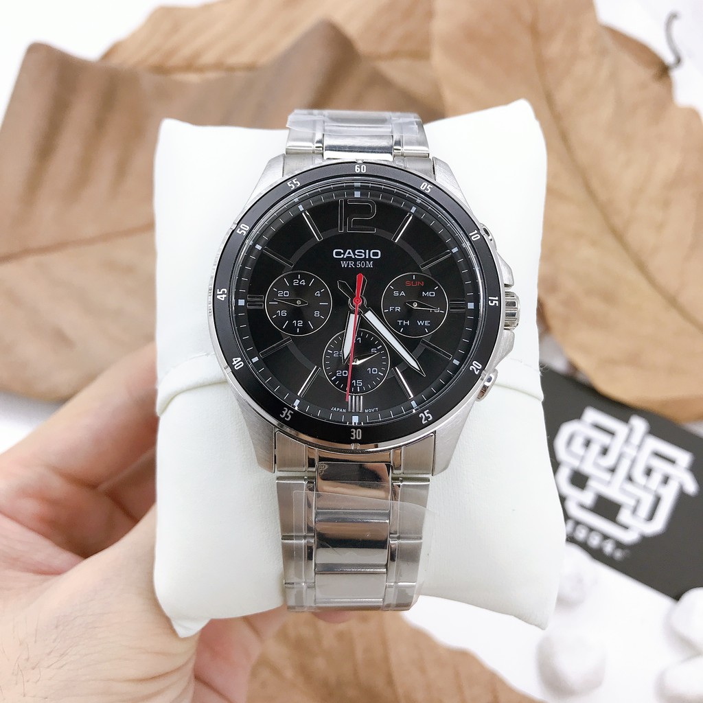 Đồng hồ nam Casio MTP-1374 / MTP-1374D-1A dây thép không gỉ, chống nước 50m, hàng chính hãng