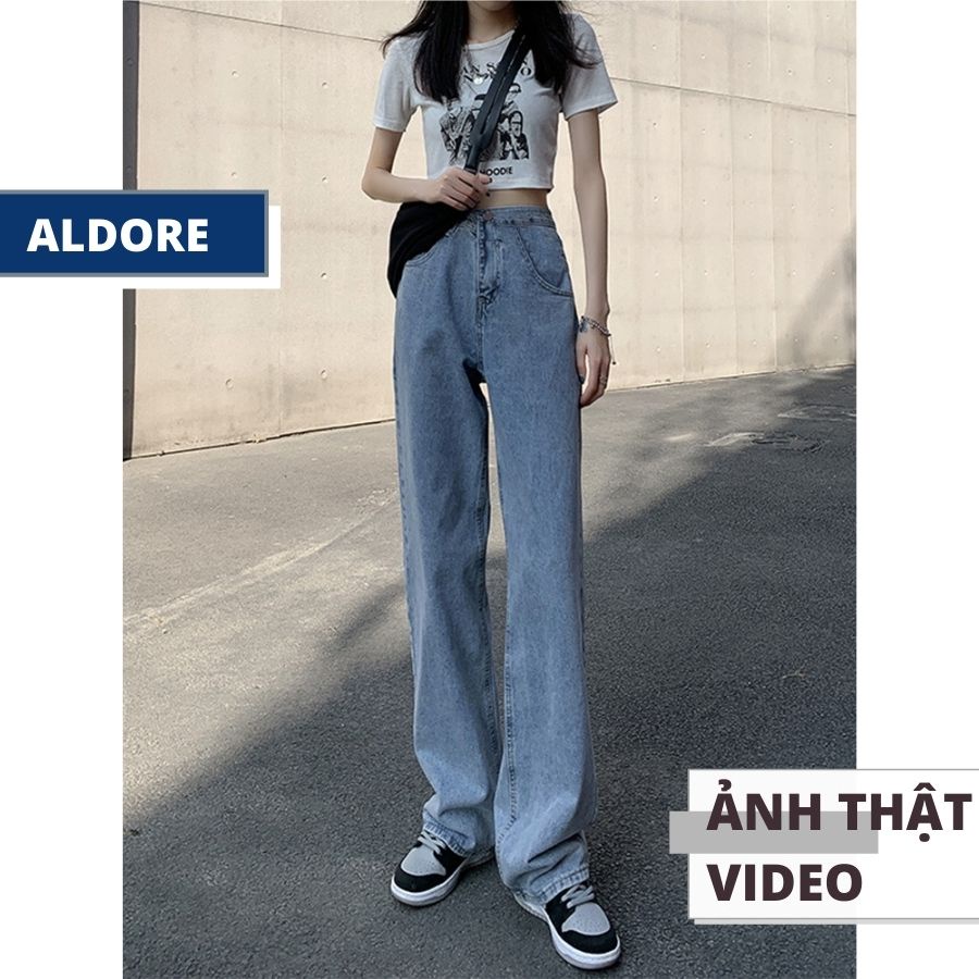 Quần jean ống rộng suông nữ màu xanh thương hiệu Aldore phong cách Hàn Quốc MSC3 | BigBuy360 - bigbuy360.vn