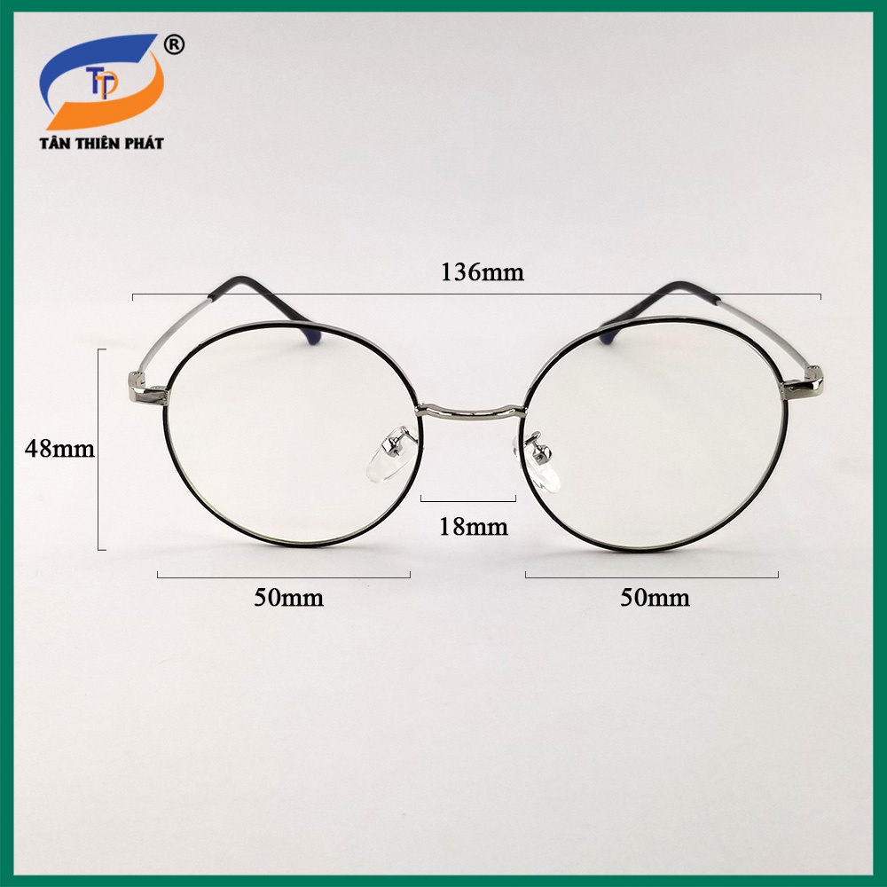 Gọng kính tròn nam nữ mắt cận kim loại màu vàng, bạc, đen 9011. Tròng kính giả cận 0 độ chống xước, chống ánh sáng xanh