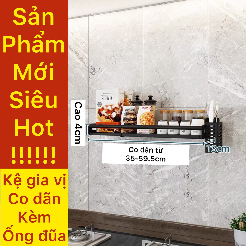 Kệ đựng gia vị co dãn dán tường inox sơn tĩnh điện, kệ để đồ bếp treo tường