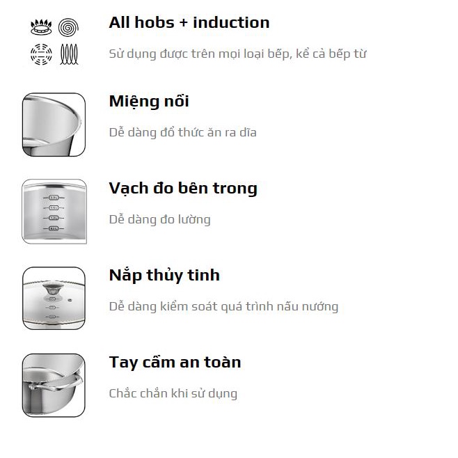 Bộ 3 nồi inox 304 chống dính đáy từ Tefal Simpleo 3 cái 16cm 20cm 24cm cho mọi loại bếp B9052395 B907S644 B9054495