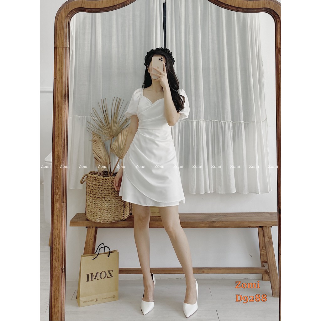 Đầm nữ dự tiệc cổ chéo thiết kế tay phồng sang trọng cao cấp thiết kế ZOMI D9288 | BigBuy360 - bigbuy360.vn