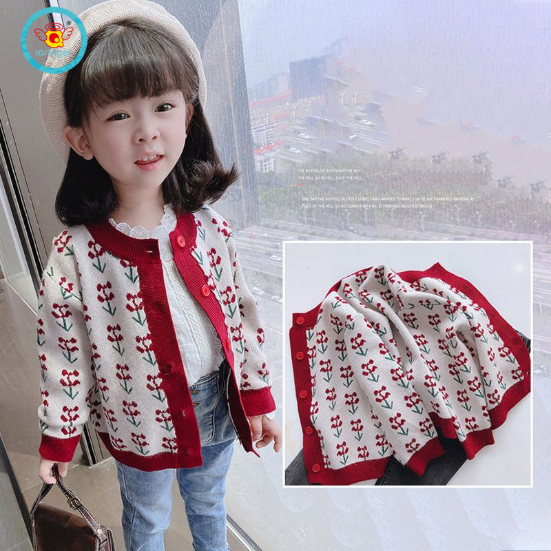 Áo khoác cardigan IQ ANGEL dệt kim một mảnh thanh lịch cổ điển cho bé gái