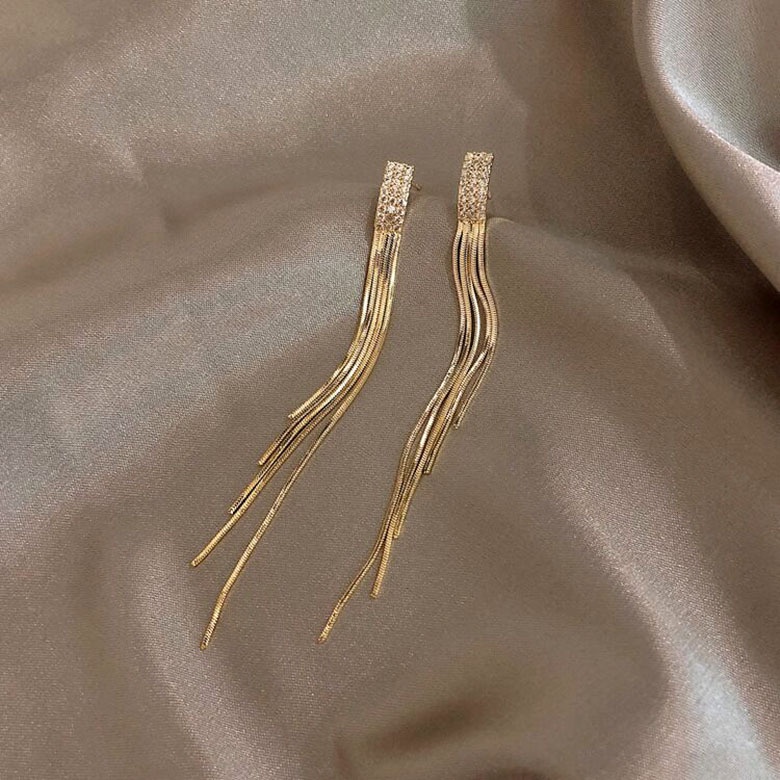 Bông Tai Mạ Bạc 925 Dáng Dài Phối Tua Rua Đính Đá Phong Cách Âu Mỹ