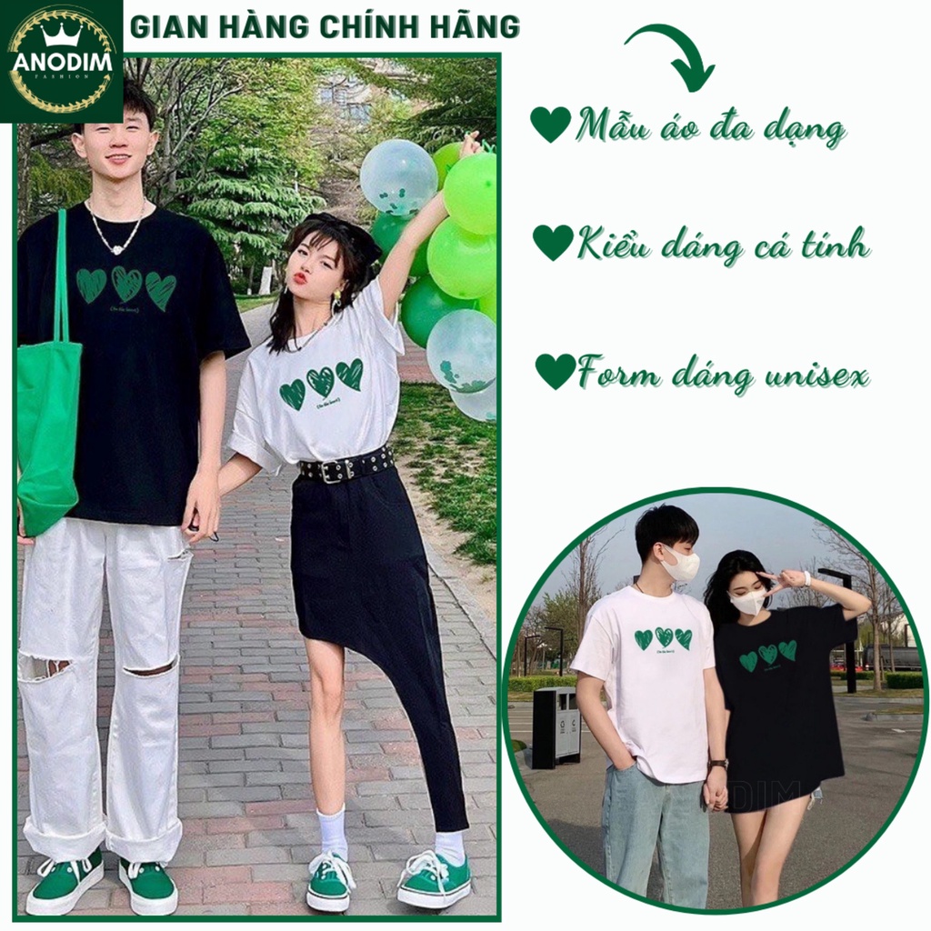 Áo đôi đẹp dễ thương, áo thun in hình 3 trái tim ngang đáng yêu