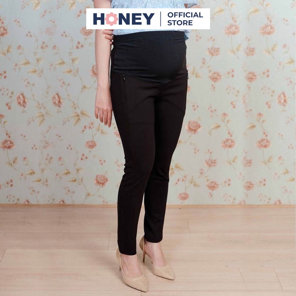 Quần legging chất âu có đáp bụng và chun rút - Thời trang đầm bầu cao cấp HONEY