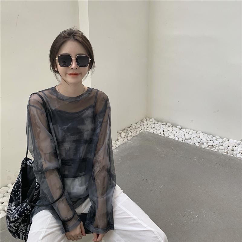 Áo Thun Tay Dài Dáng Rộng Nhuộm Màu Độc Đáo Phong Cách Hàn Quốc Thời Trang Xuân Hè Mới Cho Nữ 2021