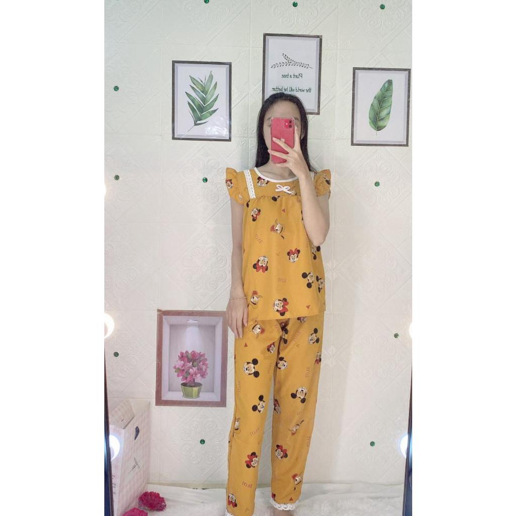 Đồ Bộ Pijama Dài Vải Kate Lụa Mịn Đẹp Viền Bèo ( Trái dâu)  Freesize 43-56Kg