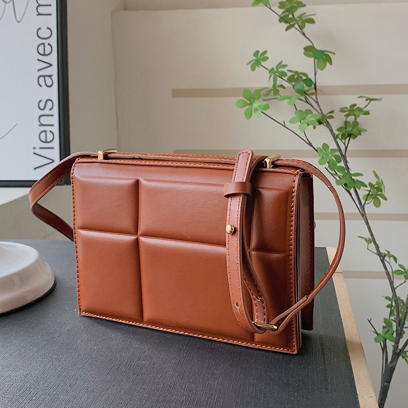 Túi đeo chéo IELGY dáng vuông nhỏ màu trơn họa tiết vân sọc đơn giản dành cho nữ