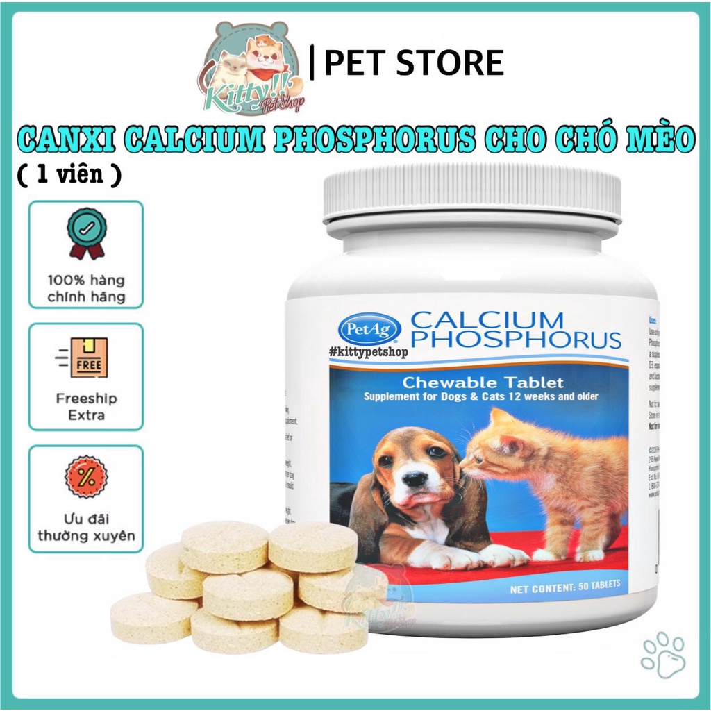 1 Viên Canxi hỗ trợ thiếu canxi cho chó và mèo Calcium Phosphorus - Hàng Mỹ nhập khẩu 100% Kitty Pet Shop