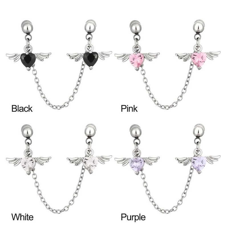 Khuyên Tai Hình Cánh Thiên Thần Đính Đá Zircon 4 Màu Thời Trang