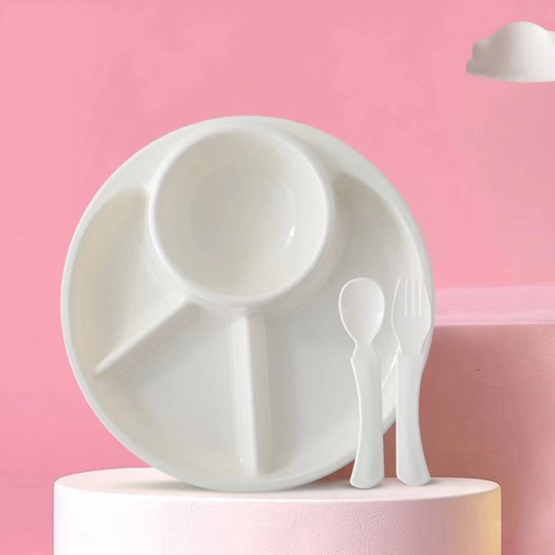 Bộ Dụng Cụ Ăn Gồm Tô Muỗng / Nĩa Bằng Nhựa Chia Ngăn Chống Nóng Dành Cho Bé