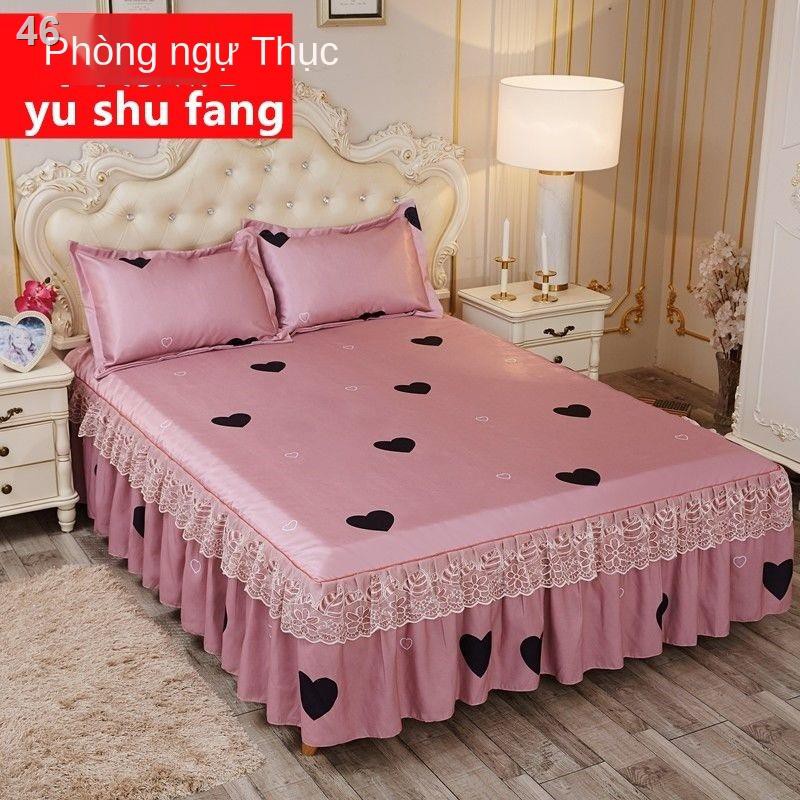 QGiường 3 mảnh bằng vải lụa băng mùa hè mới Máy lạnh 1,2m1,5m1,8m 2m chiếu