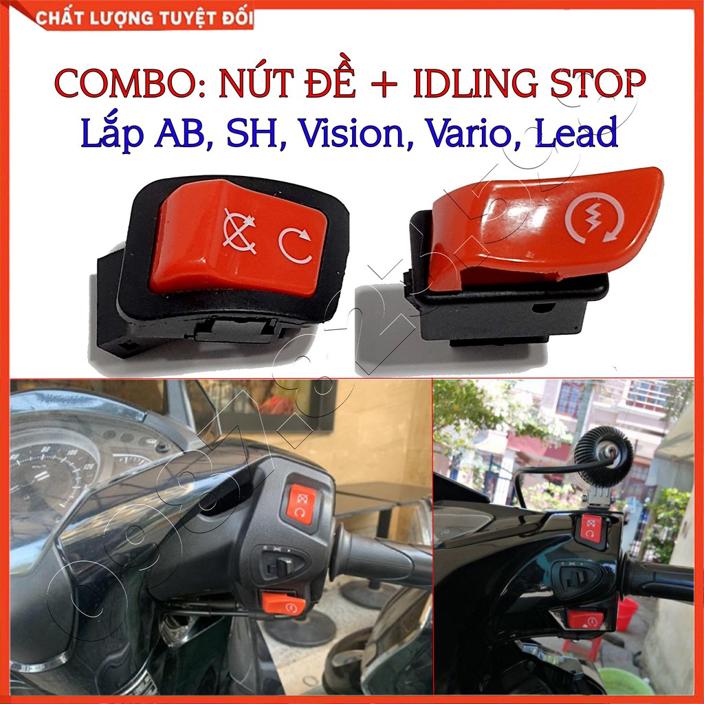 [ COMBO] Nút Công Tắc Đề Đỏ Và Nút Iding Stop Kiểu 300i Gắn SH/ Airblade/ Vario/ Lead/ Vision