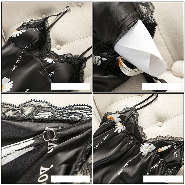 Váy ngủ lụa 2 dây họa tiết hoa cúc hot trend hàng nhập cao cấp có kèm đệm ngực | BigBuy360 - bigbuy360.vn