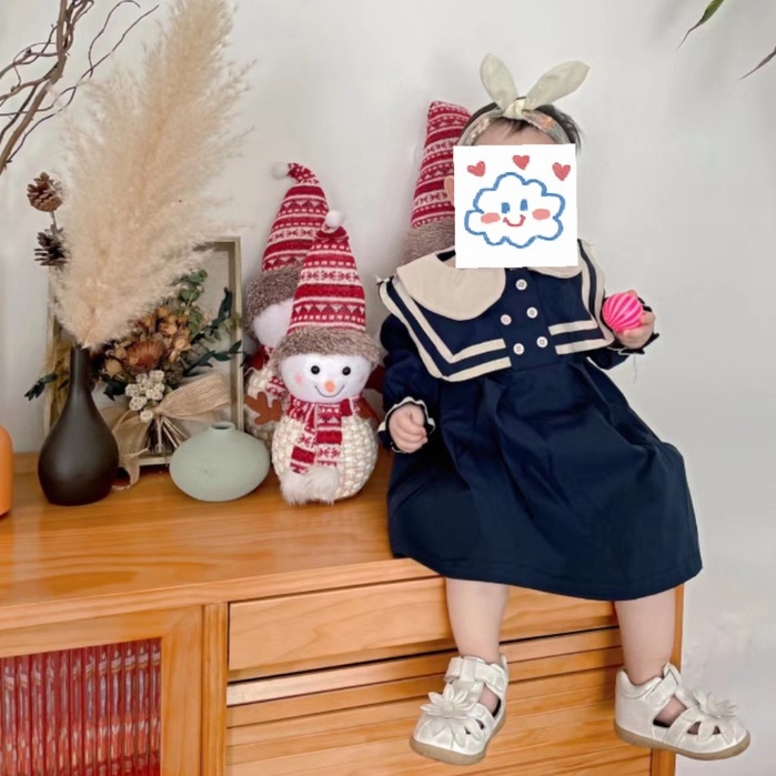 Đầm Công Chúa Tay Dài Màu Trơn Phong Cách Hàn Quốc Thời Trang Xuân Thu Cho Bé Gái