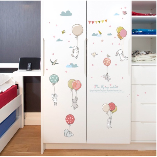 Decal dán tường bóng bay thỏ trang trí phòng cho bé