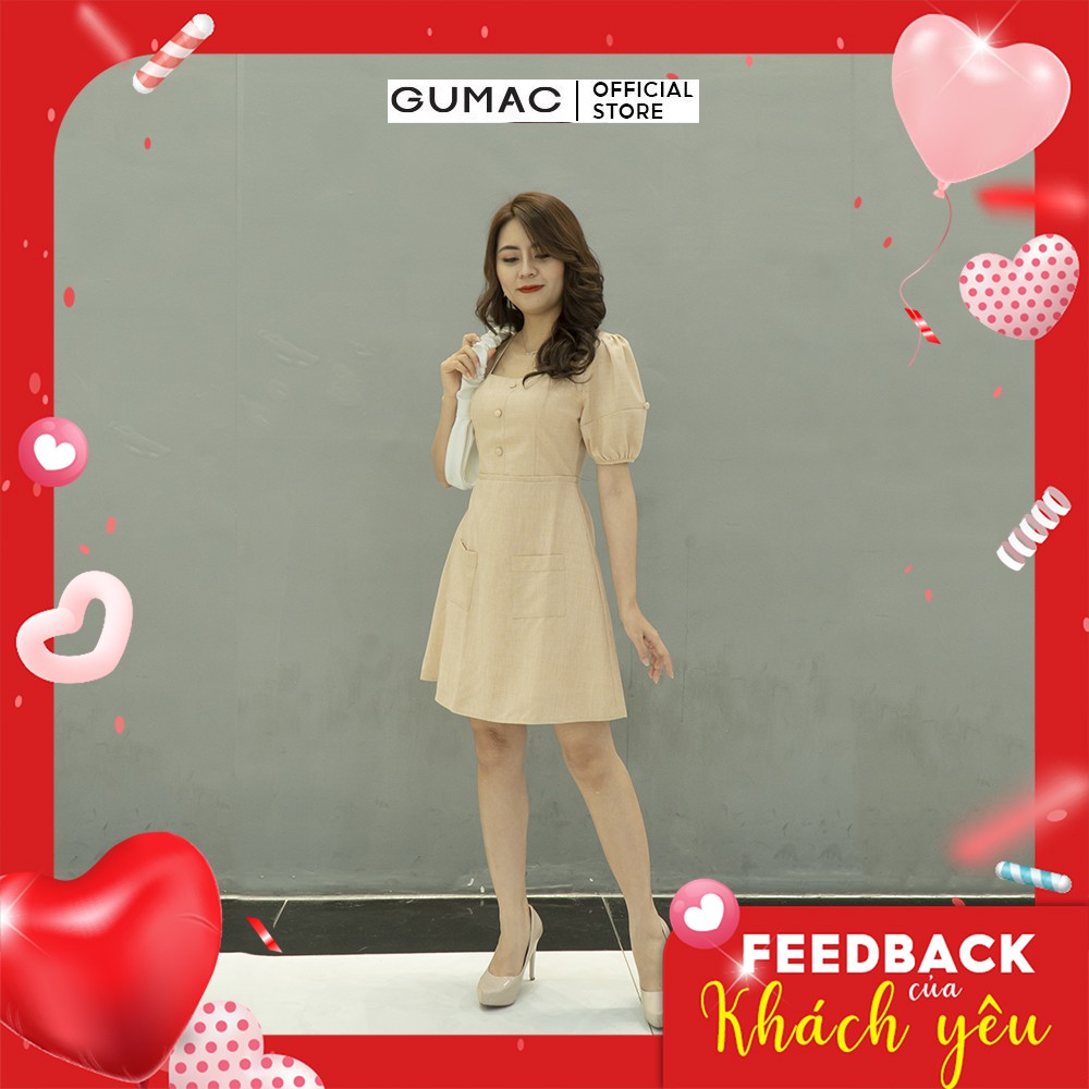 Đầm nữ dáng chữ A cổ U túi đắp GUMAC màu cam, đủ size, thanh lịch, trẻ trung DB312 | BigBuy360 - bigbuy360.vn