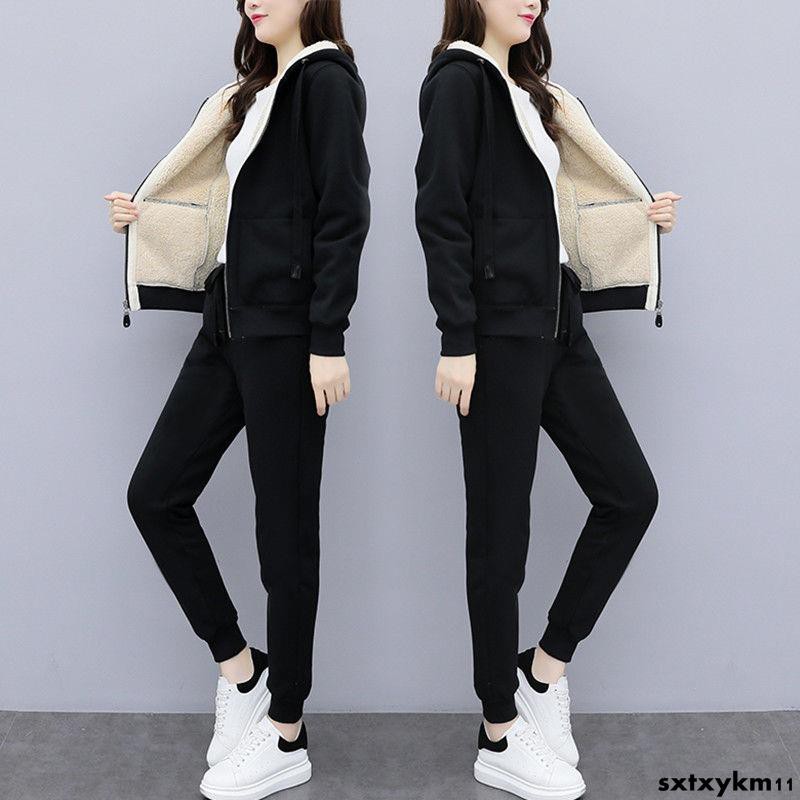 Bộ Đồ Thể Thao Che Phủ Bụng Vải Dày Giữ Ấm Cho Nữ