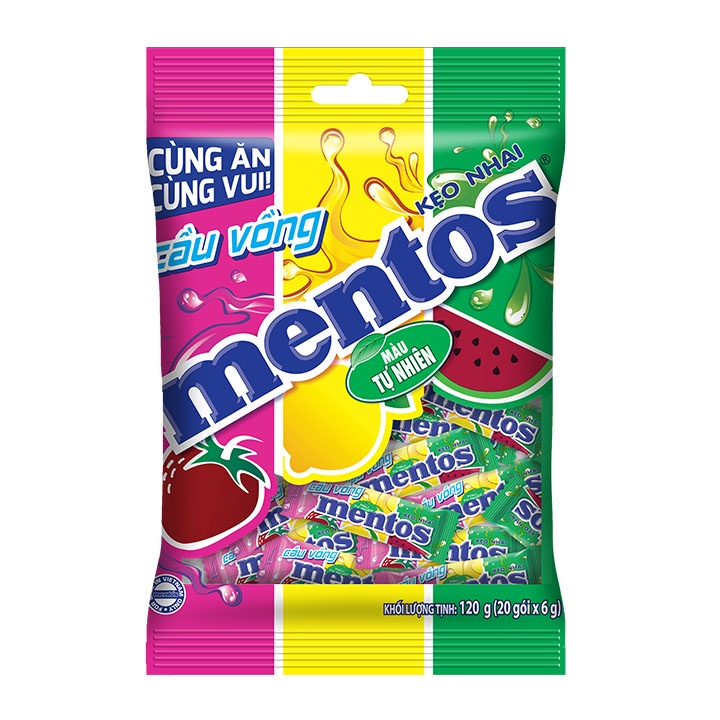 Kẹo nhai Mentos Cầu Vồng 3 Viên Hương Trái Cây (Gói 120g)