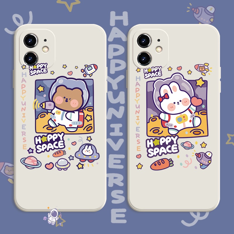 Astronaut Rabbit Cartoon Casing For Samsung Galaxy A13 A33 A53 A73 M52 5G Note 20 Ultra S22 S22+ Plus A03S A03 Core Couples Brown bear Soft Silicone Phone Case TPU Lens Protection Cover