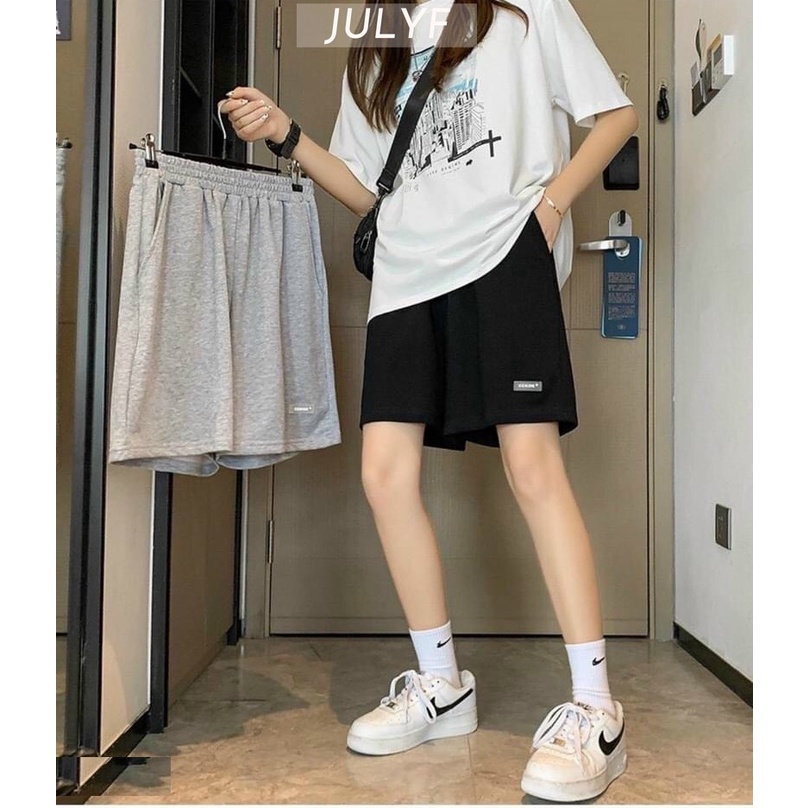 Quần short unisex logo cckok ống rộng JULYF - Sooc ngủ form oversize thun cộc đùi cá tính hàn quốc nam nữ ulzzang