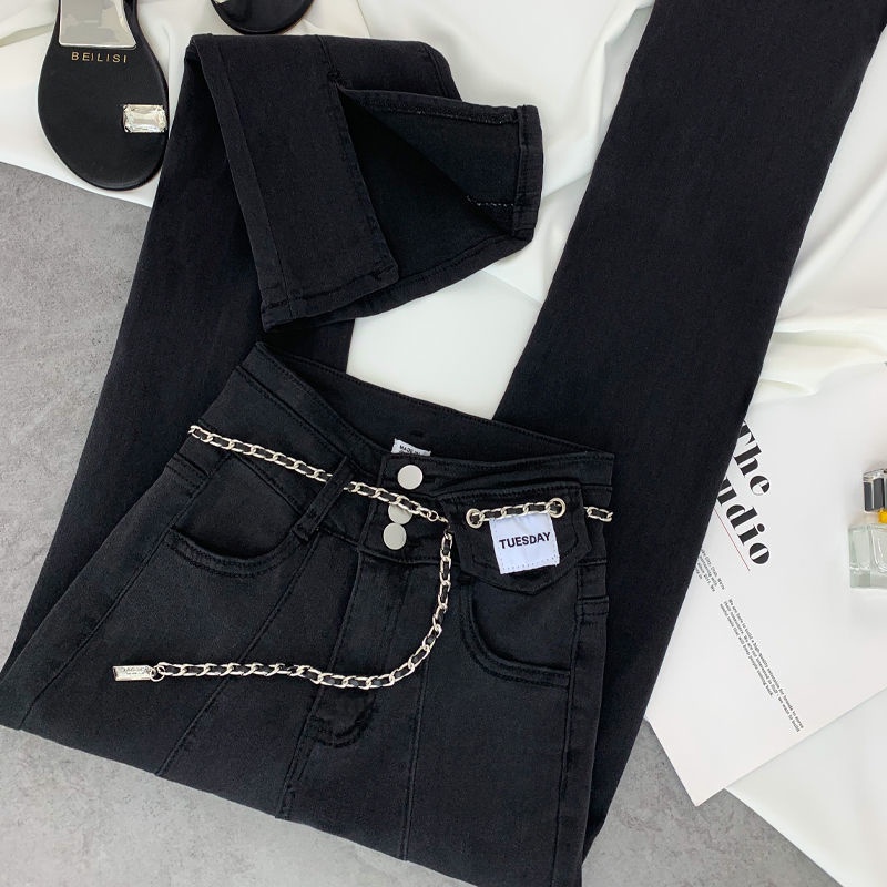 Jiashucheng Dadongmen Quần Jean Nữ Cạp Cao Dáng Ôm Cỡ Lớn Xẻ Tà Sàn Nhà-