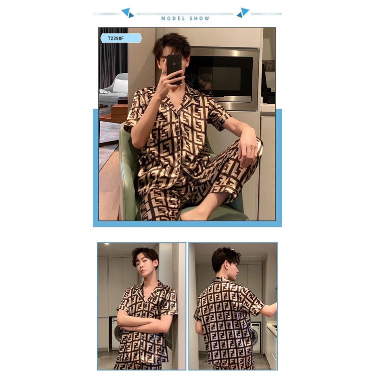 Pijama Đồ Mặc Nhà Nam Áo Cộc Quần Dài Bigbang Luxury Chất Lụa Phi Bóng