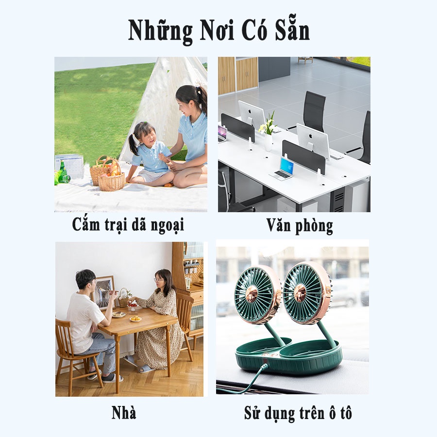 UPUPIN Quạt để bàn mini xe ô tô 12v gia đình usb máy đôi xe hơi xoay 360 độ đa năng dùng