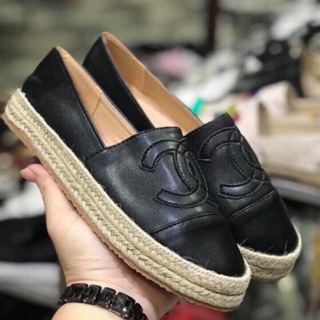 Giày lười đế cói 2cm chữ X da mềm